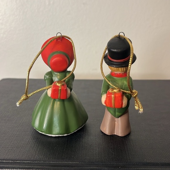 Vintage Enesco Bisque Porcelain Victorian Kissing Couple Christmas Ornaments - Picture 3 of 7